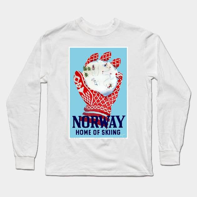 Vintage Travel Poster Norway Home of Skiing Long Sleeve T-Shirt by vintagetreasure